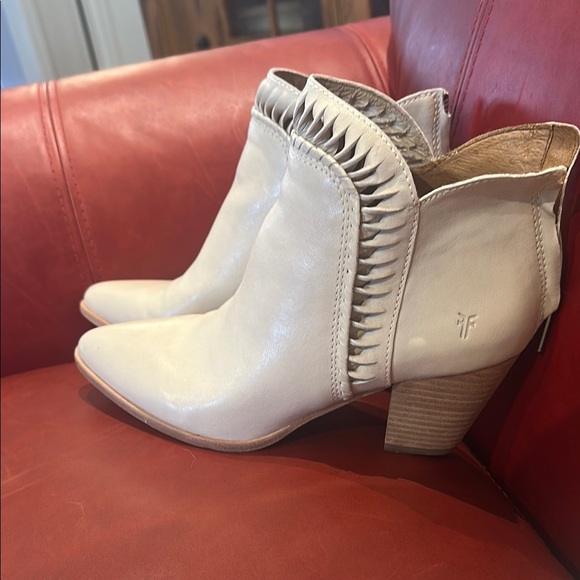 Frye Shoes - Frye Cream Ankle Booties with Stacked Heel